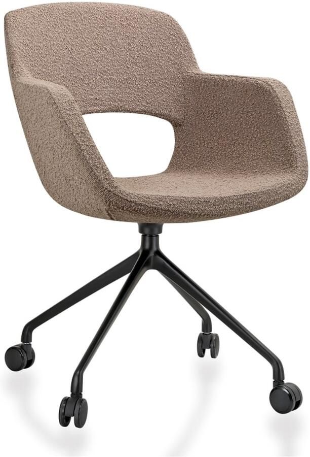 ABC Kantoormeubelen Vergaderstoel Taro in bouclé stoffering Groen met kruisvoet op wielen