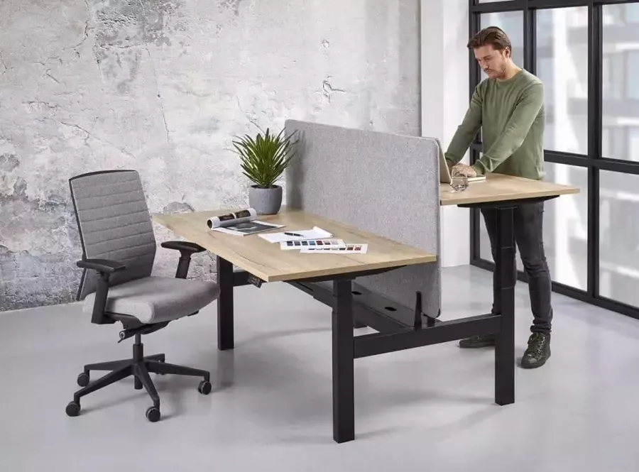 ABC Kantoormeubelen Duo bench elektrisch verstelbaar zit sta bureau Teez breed 120CM diep 80 80CM bladkleur Licht Eiken framekleur Zwart (RAL9005) - Foto 2