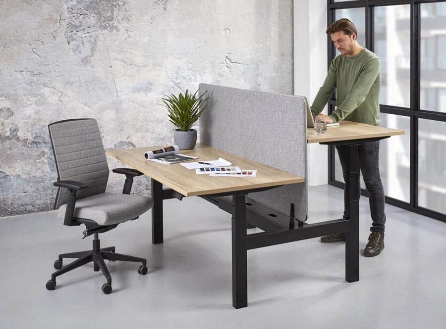ABC Kantoormeubelen Duo bench elektrisch verstelbaar zit sta bureau Teez breed 140CM diep 80 80CM bladkleur Robson Eiken framekleur Zwart (RAL9005) - Foto 2