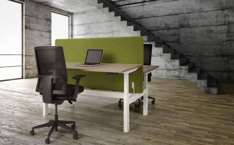 ABC Kantoormeubelen Duo bench elektrisch verstelbaar zit sta bureau Teez breed 180CM diep 80 80CM bladkleur Logan eiken framekleur Wit (RAL9010)