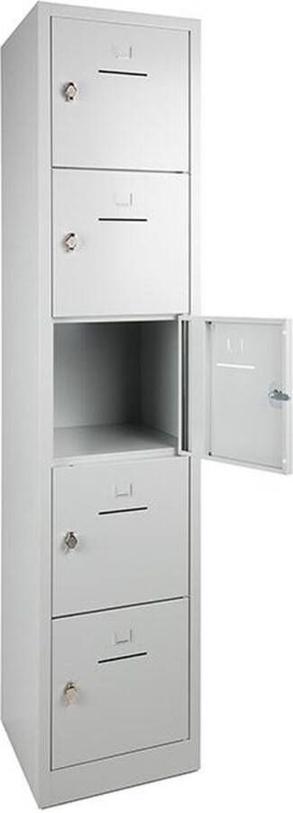 ABC Kantoormeubelen Lockerkast SHC met 5 deuren voorzien van brievensleuf in blauw met hangoogsluiting (excl. hangslot)