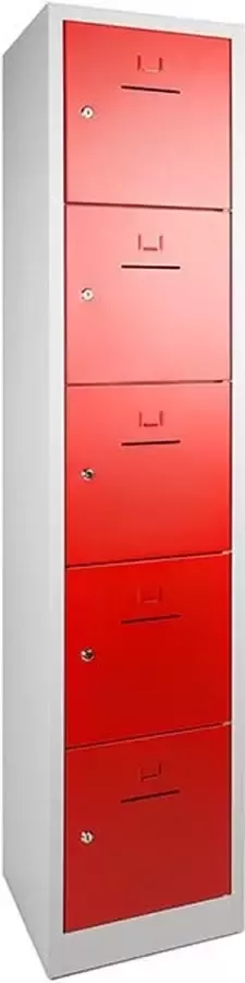 ABC Kantoormeubelen Lockerkast SHC met 5 deuren voorzien van brievensleuf in rood met cilinderslot - Foto 2
