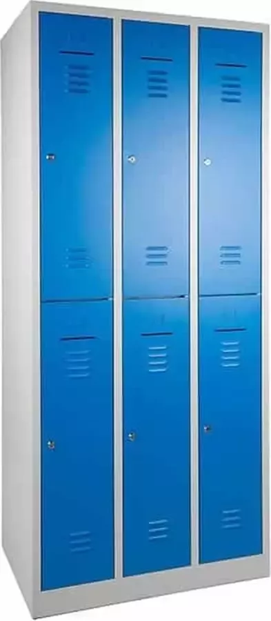 ABC Kantoormeubelen Lockerkast WRC 6 deurs met Blauwe deuren en uitgevoerd met cilinderslot