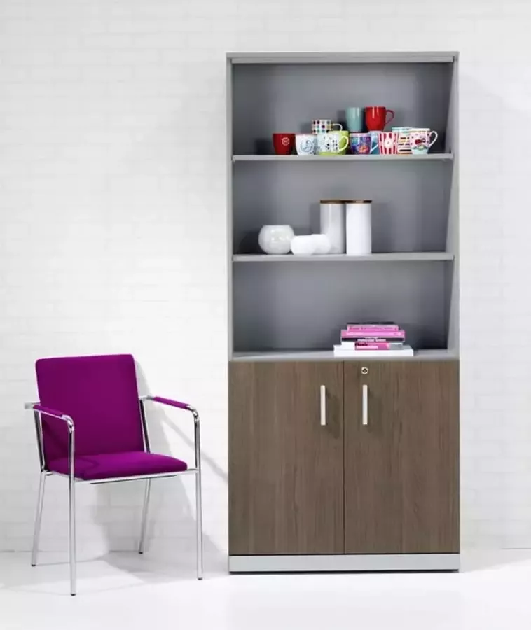 ABC Kantoormeubelen Modulaire draaideurkast Chief 200x90x42cm half open Wit ombouw Havanna