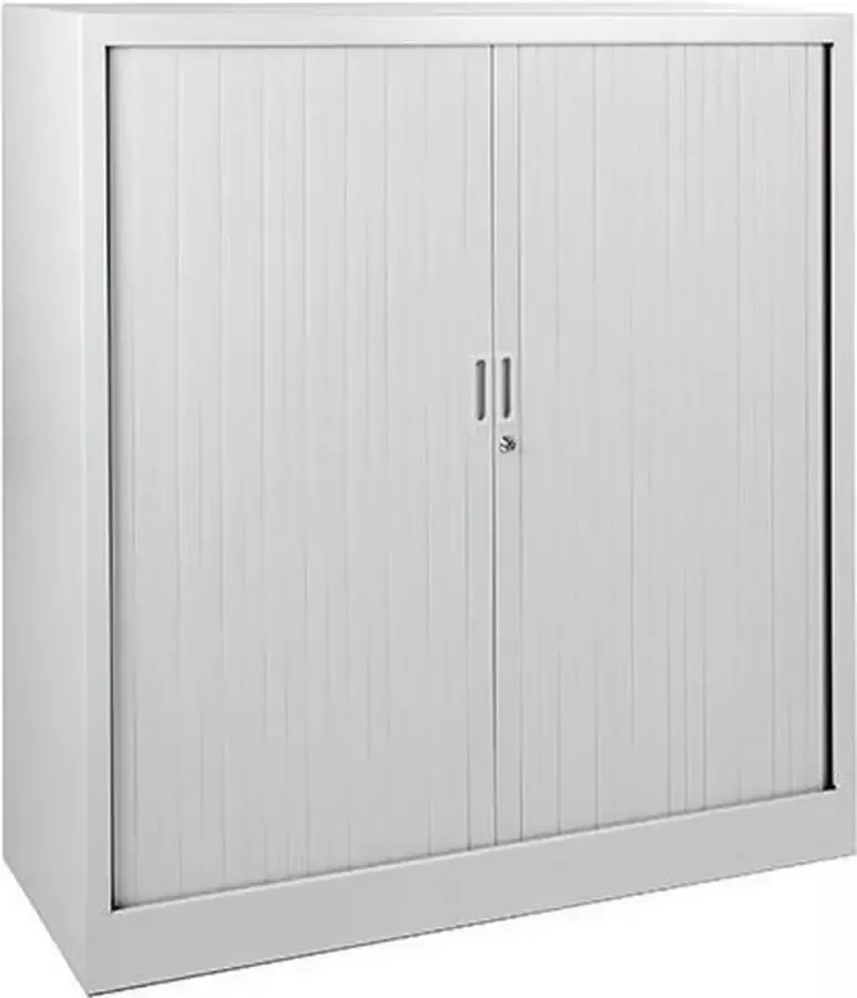 ABC Kantoormeubelen Stalen roldeurkast 118x120x43cm Zwart Frame topblad Antraciet eiken