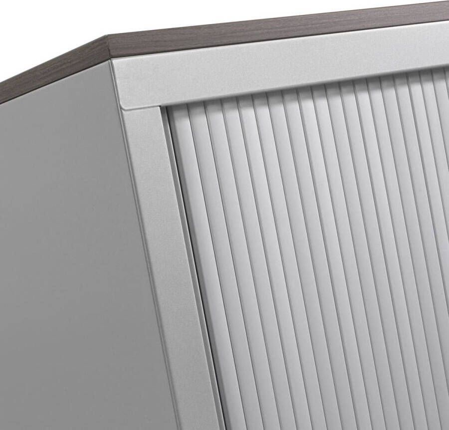 ABC Kantoormeubelen Stalen roldeurkast 118x120x43cm zwart frame topblad kersen