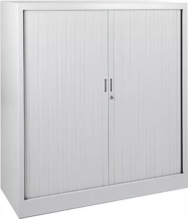 ABC Kantoormeubelen Stalen roldeurkast 118x120x43cm Zwart Frame topblad Licht Eiken