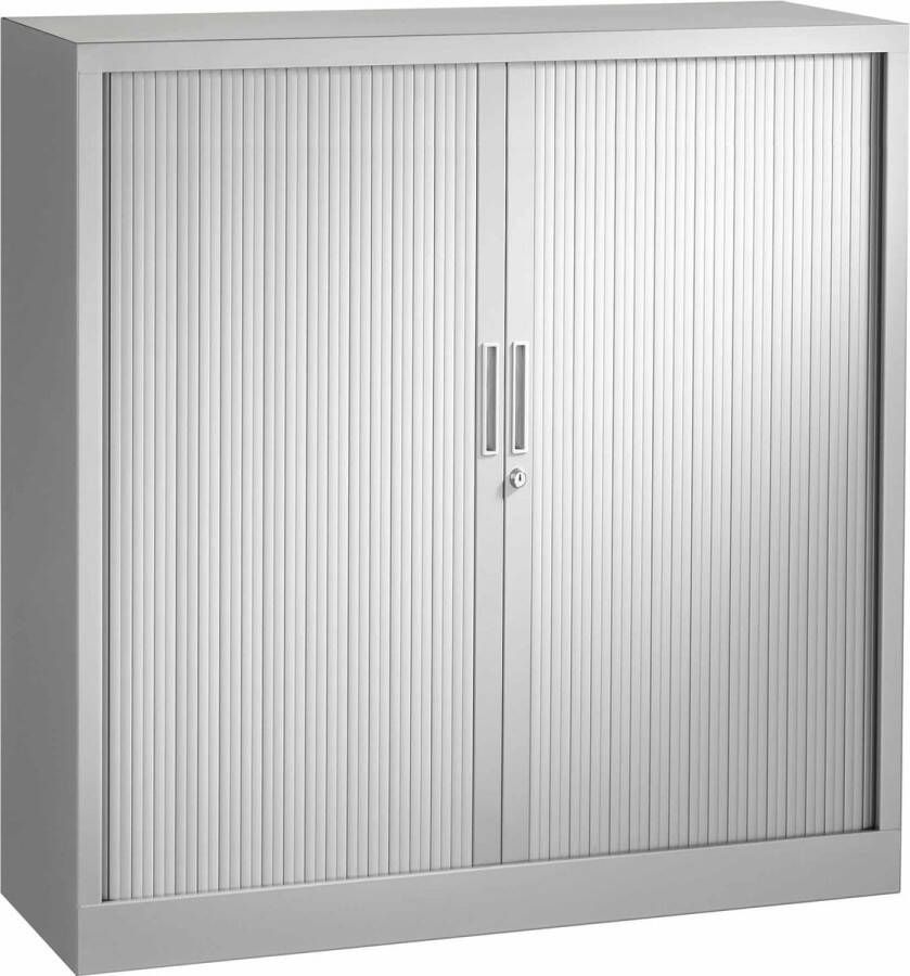 ABC Kantoormeubelen stalen roldeurkast 118x120x43cm zwart frame topblad wit