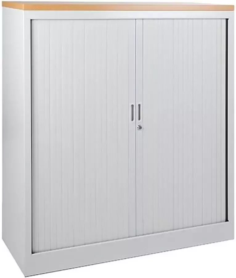 ABC Kantoormeubelen Stalen roldeurkast 118x120x43cm Zwart Frame topblad Wit