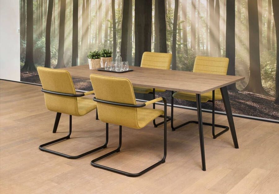 ABC Kantoormeubelen Vergadertafel Victory 4-poots recht 200x100 frame Zwart (RAL9005) blad Logan eiken
