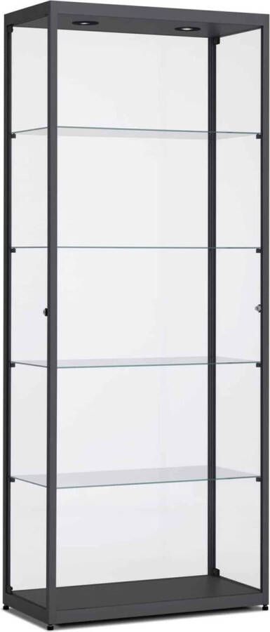 ABC Kantoormeubelen vitrinekast 184x80x40cm haaks zwart profiel met glazen top zonder verlichting