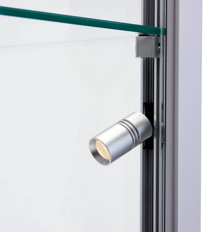 ABC Kantoormeubelen Vitrinekast 200x50x50cm haaks zwart profiel met topverlichting en zijverlichting