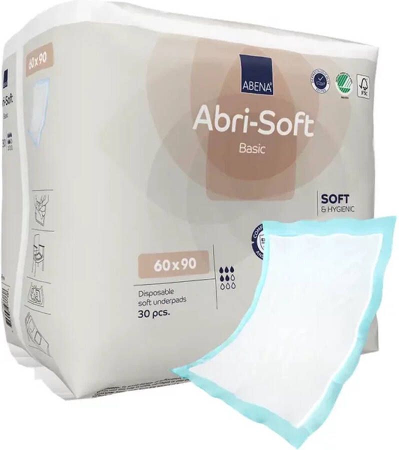 Abena Abri-Soft Basic Wegwerp Onderleggers Incontinentie 30 Onderleggers Voor bescherming van Matras Bank of Stoel Tot 1.700ml absorptie Waterdicht Duurzaam 90 x 60 cm