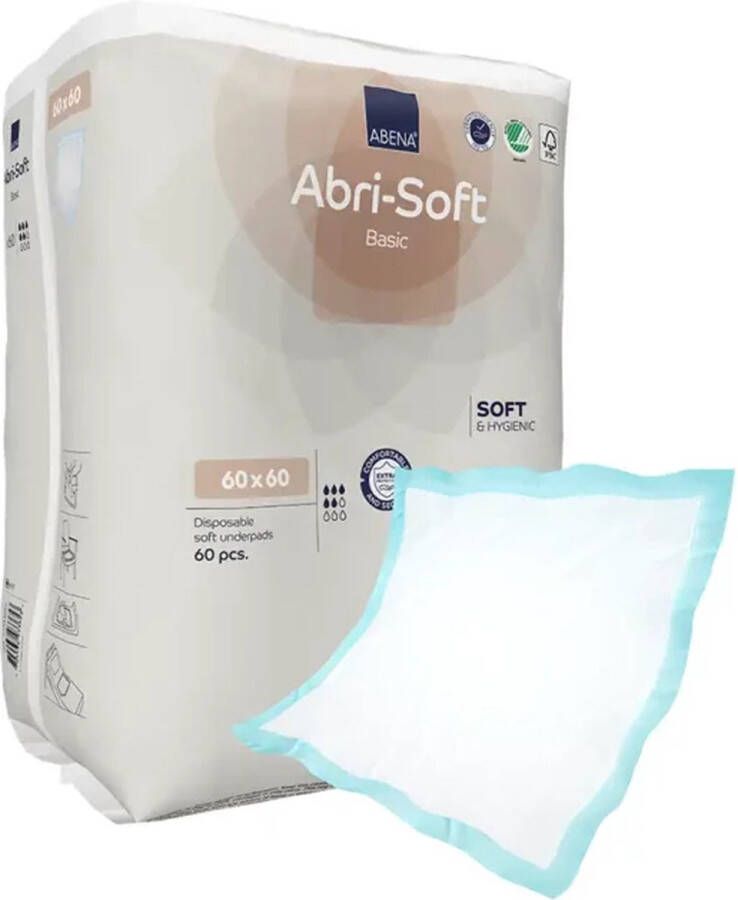 Abena Abri-Soft Basic Wegwerp Incontinentie Onderleggers 60 Onderleggers Voor bescherming van Matras Bank of Stoel Tot 1.075 ml absorptie Waterdicht Duurzaam 60 x 60 cm - Foto 2