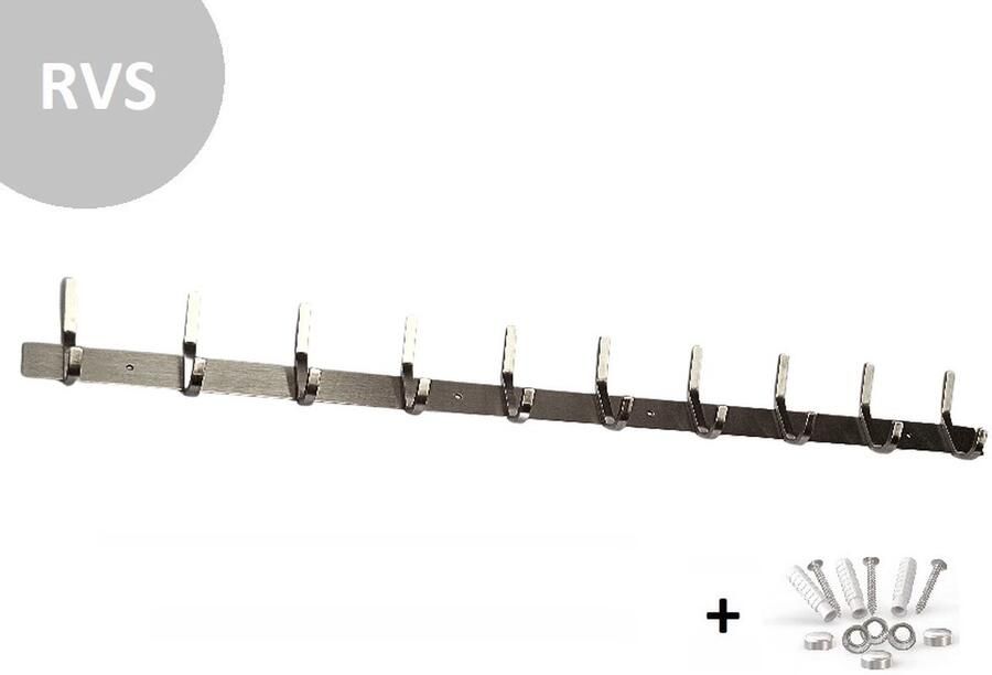 Absteigerhout Hoexs RVS Wandkapstok 20 haken 78cm Kapstok Inclusief bevestigingsmateriaal Kapstokken - Foto 2