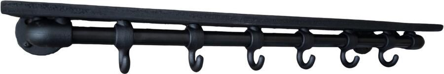 Absteigerhout Kapstok Industrieel Zwart – 90 cm – Steigerbuis met Plank – 6 haken