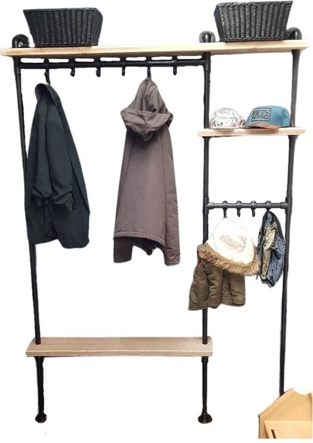 Absteigerhout Steigerbuis kapstok 142cm 10 haken Kapstokken Wandkapstok gebruikt steigerhout industrieel vintage robuust Steigerhouten Steigerplank loft