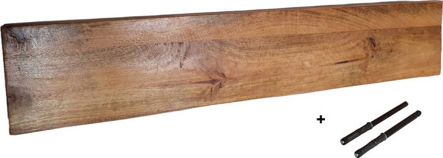 Absteigerhout Boekenplank Mangohout + blinde plankdragers 100x19cm muurplank Plank aan de Muur Industrieel Wandplank Loft Landelijk Mango