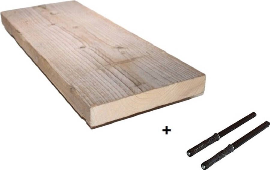 Absteigerhout Steigerhout plank + Blinde Plankdragers 95cm Steigerplank (2x geschuurd) Steigerhouten Wandplank Steigerplanken Landelijk Industrieel Loft Hout Plankdrager