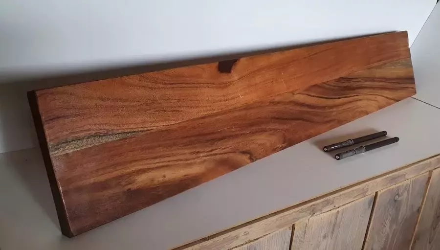 Absteigerhout Wandplank Acaciahout + Blinde Plankdragers 90x19cm Transparante Lak Hardhout Muurplank Plank aan de Muur Industrieel Boekenplank Loft Landelijk Acacia Harder dan Eikenhout Zwevend
