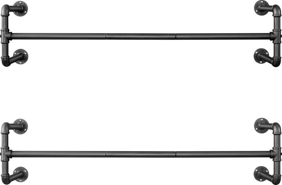 Acaza 2 Kleding Stangen Set van 2 Ophang Rails Kledingrek in Industriële Stijl voor Wandmontage Hangende Buizen Waterleiding Design 110cm Lang Zwart