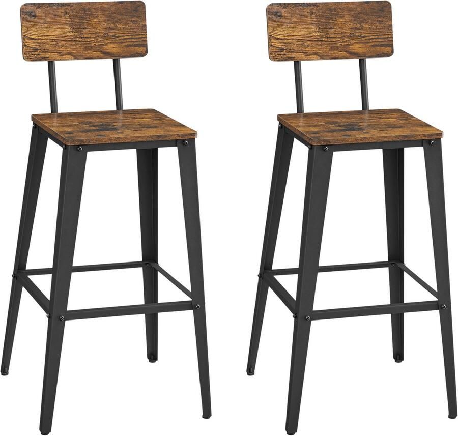 ACAZA Barkrukken Barkruk Barkrukken Set van 2 Zithoogte 74 cm Vintage Bruin STRAK design Barstoel Barkrukken met Rugleuning Voetsteun Ronde Barkrukken Industrieel Barstoelen