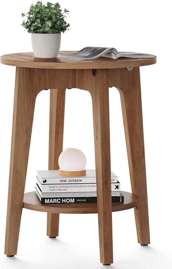 ACAZA Bijzettafel Nachtkastje Walnoot Bruin 40 x 50 cm (B x H) Kleine Salontafel Banktafel Salontafel rond Salontafel bruin Ronde Salontafel hout