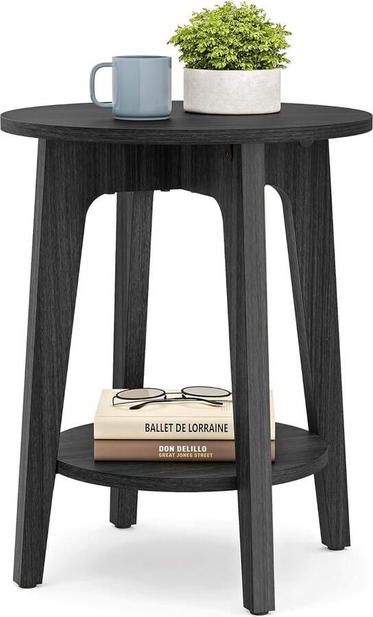 ACAZA Bijzettafel Nachtkastje Zwart 40 x 50 cm (B x H) Kleine Salontafel Banktafel Salontafel rond Salontafel zwart Ronde Salontafel hout