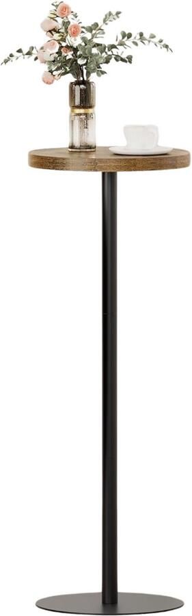 ACAZA Bijzettafel – Ronde Tafel – Vintage Bruin & Zwart 25 5 x 70 cm (Ø x H) – Stabiel Metaal – Salontafel – Bed Tafel Industrieel Design Bedtafel Banktafel Bijzettafeltje hout Past in elke ruimte