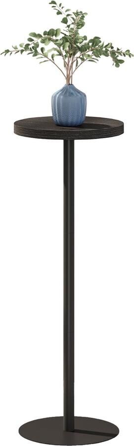 ACAZA Bijzettafel – Ronde Tafel – Zwart 25 x 70 cm (Ø x H) – Stabiel Metaal – Salontafel – Bed Tafel Industrieel Design Bedtafel Banktafel Bijzettafeltje hout In hoogte verstelbaar