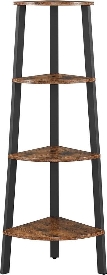 ACAZA Boekenkast Boekenrek Plantenrek Hoekkast 4 Legplanken 34 x 34 x 125 cm Zwart en Vintage Bruin - Foto 2