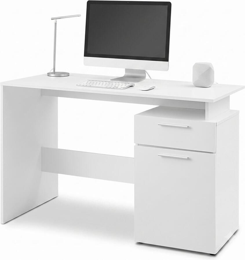 ACAZA Bureau met Lades Bureautafel Wit 110 x 53 x 75 cm (L x B x H) Computertafel Laptoptafel Bureau Wit met Lades - Foto 2