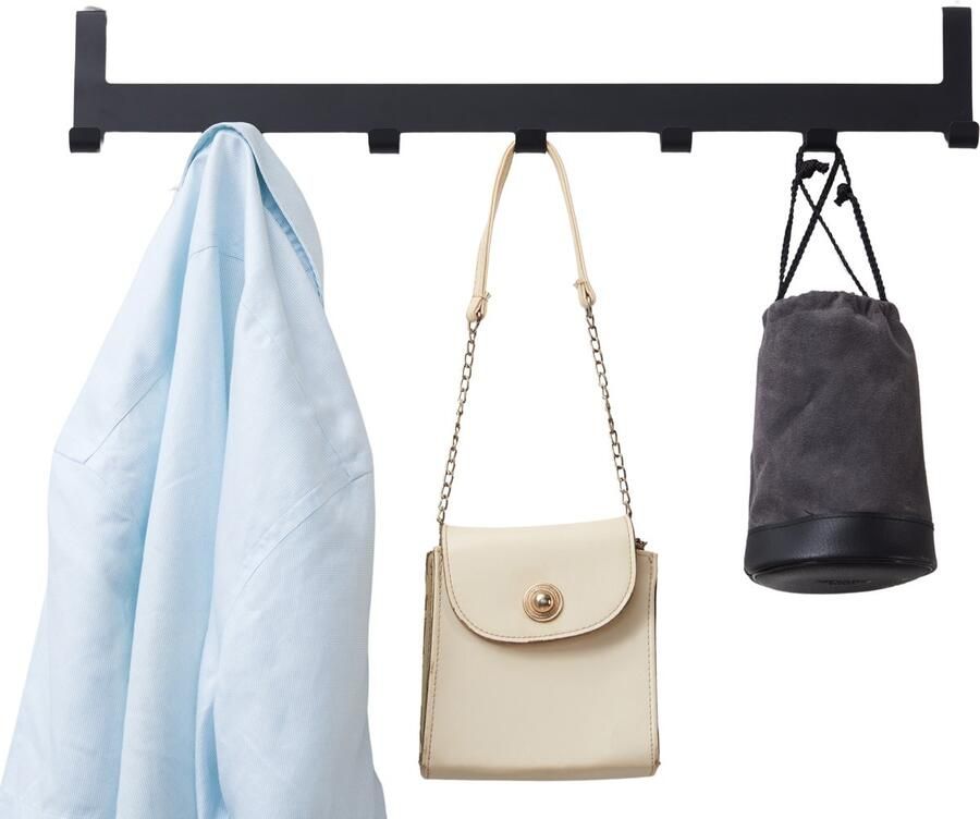 ACAZA Deurkapstok 7 Deurhaken 59x9.5x4.5 cm Deurhanger Kapstok voor Handdoek en Kleding Metaal Zwart