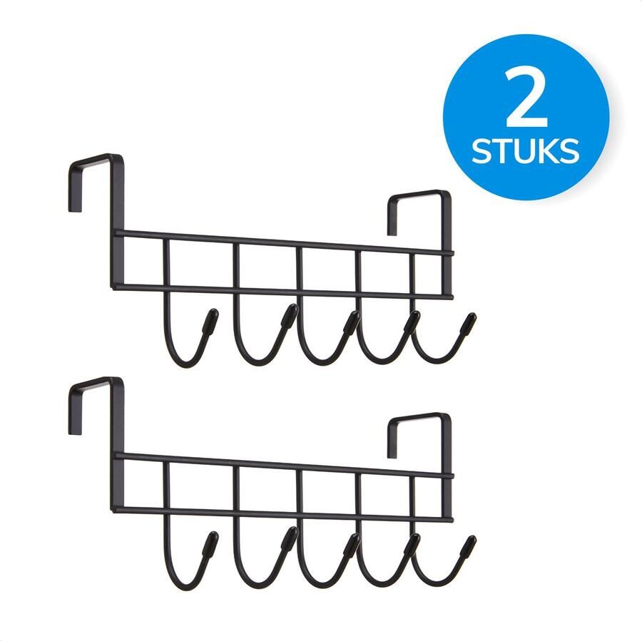 Acaza Kapstok Set van 2 Deurhangers Kapstokken voor Handdoek en Kleding Metaal Zwart - Foto 2