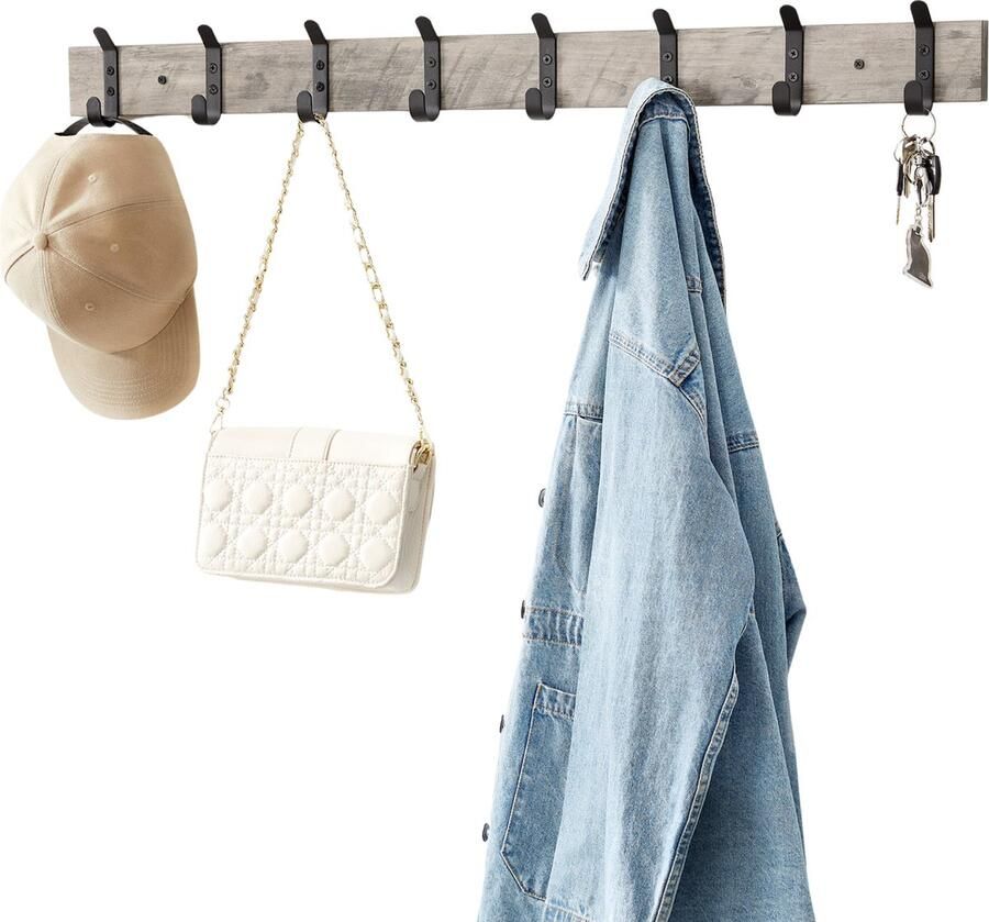 ACAZA Kapstok 16 Haken 88 cm Grijs Kapstok Hangend Muurkapstok Wand Kapstok Muurkapstok Hout