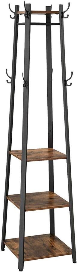 Acaza Vrijstaande Kapstok met 3 Legplanken Kapstok staand Industriële vintage look 43x43x180cm