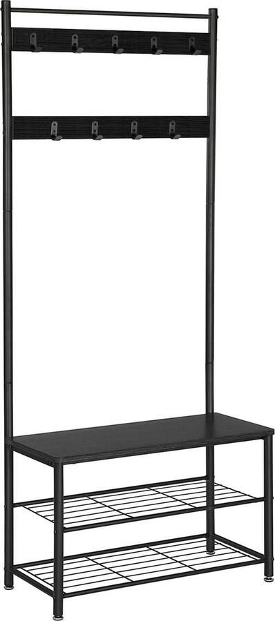 ACAZA Kapstok Staand Garderoberek 70 x 32 x 175 cm Kapstok met Schoenenrek 9 Haken Schoenenrek Zwart