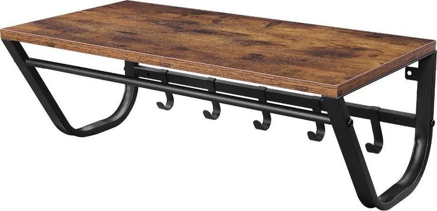 ACAZA Kapstok Wandkapstok Kapstok Hangend 60 x 30 x 20 cm 5 Haken met Plank en Kledingstang Vintage Bruin