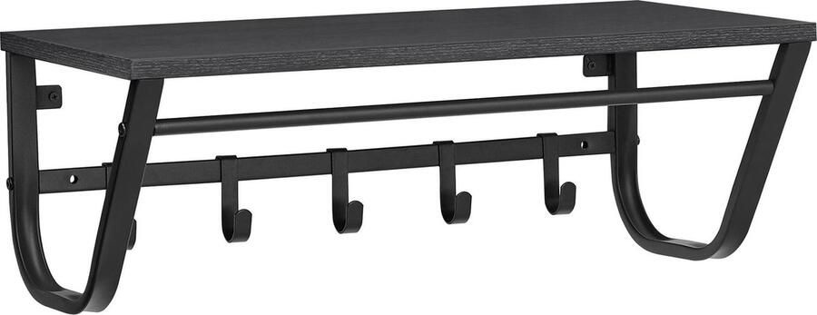 Acaza Wandkapstok voor Muur of Wand met 5 Haken met Plank Zwart Metaal en Hout
