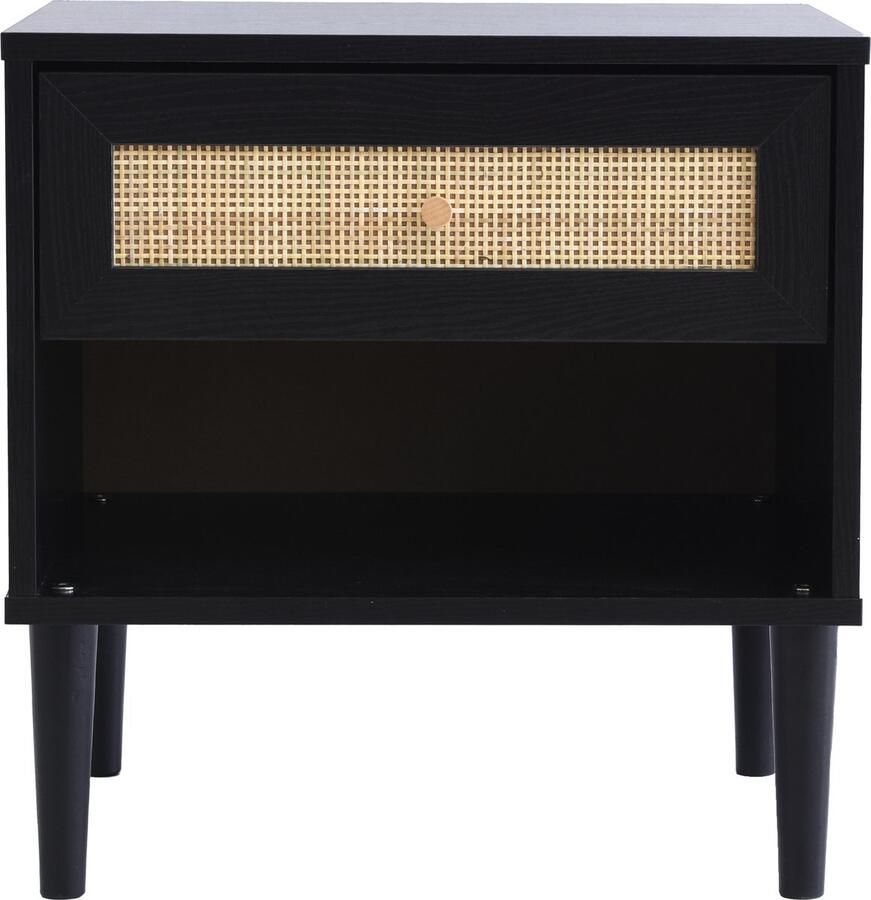 ACAZA Nachtkastje Nachtkastjes Zwart 48 x 39 x 50 cm (B x D x H) Rotan accent Nachtkastjes Kast Table de chevet Nachtkastjes Modern