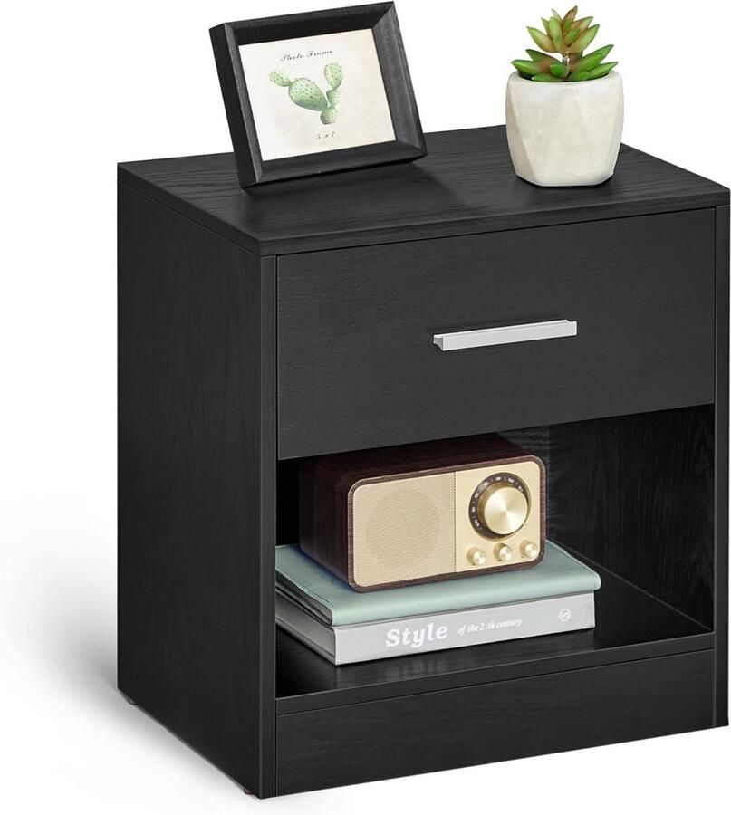 ACAZA Nachtkastje Nachtkastjes Nachtkastje Zwart 41 x 39 x 28 cm (H x B x D) Nachtkast Nachtkastjes Modern Kastje met Lade Table de chevet Nachtkastje met Lade Kast Kasten Zwart