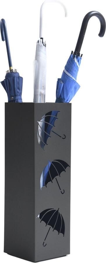 Acaza Paraplubak Zwart met Paraplu Motief 49 cm Hoog Paraplubak Vierkant Parapluhouder Metaal Paraplubakken voor Paraplu's en Wandelstokken - Foto 2