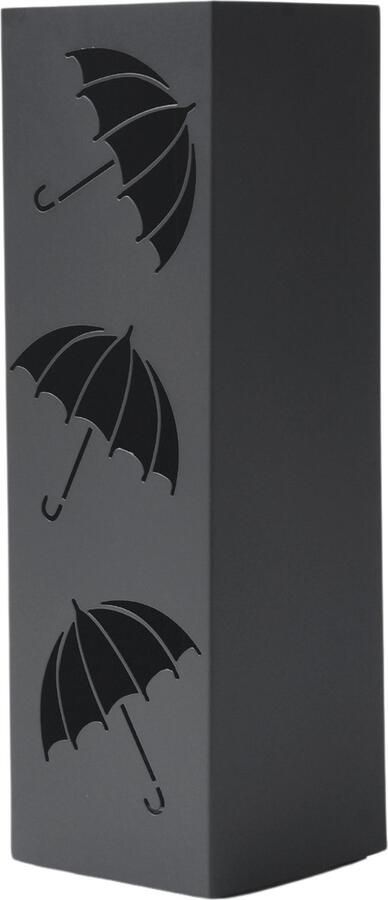 ACAZA Paraplubak Zwart met Paraplu Motief 49 cm Hoog Paraplubak Vierkant Parapluhouder Metaal Paraplubakken voor Paraplu's en Wandelstokken