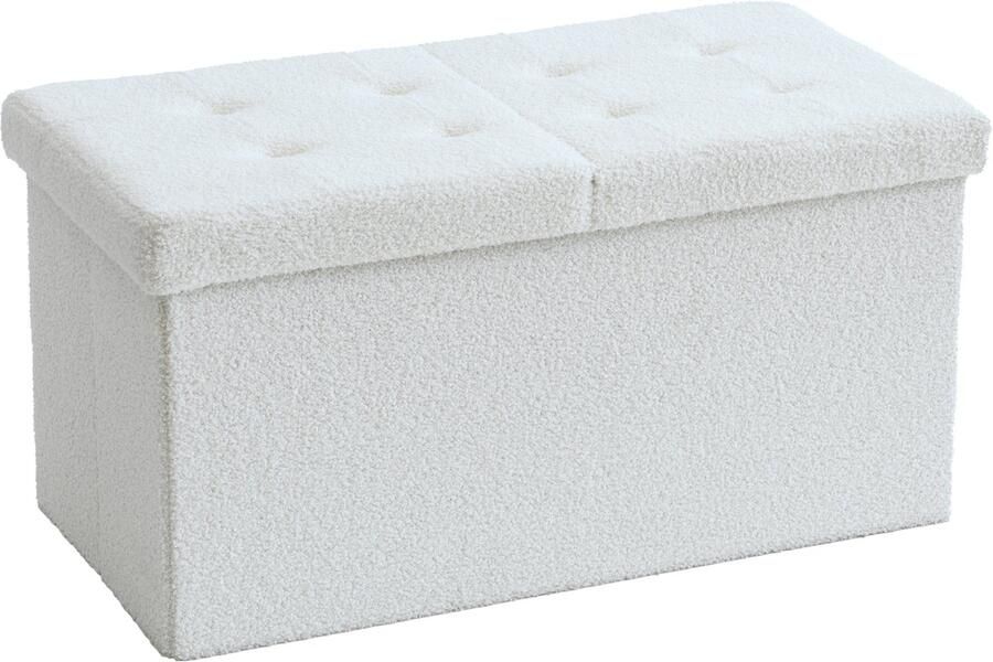 Acaza Poef Hocker met Opbergruimte Poef met deksel Teddy Bank Teddy Poef met Opberguimte Wit