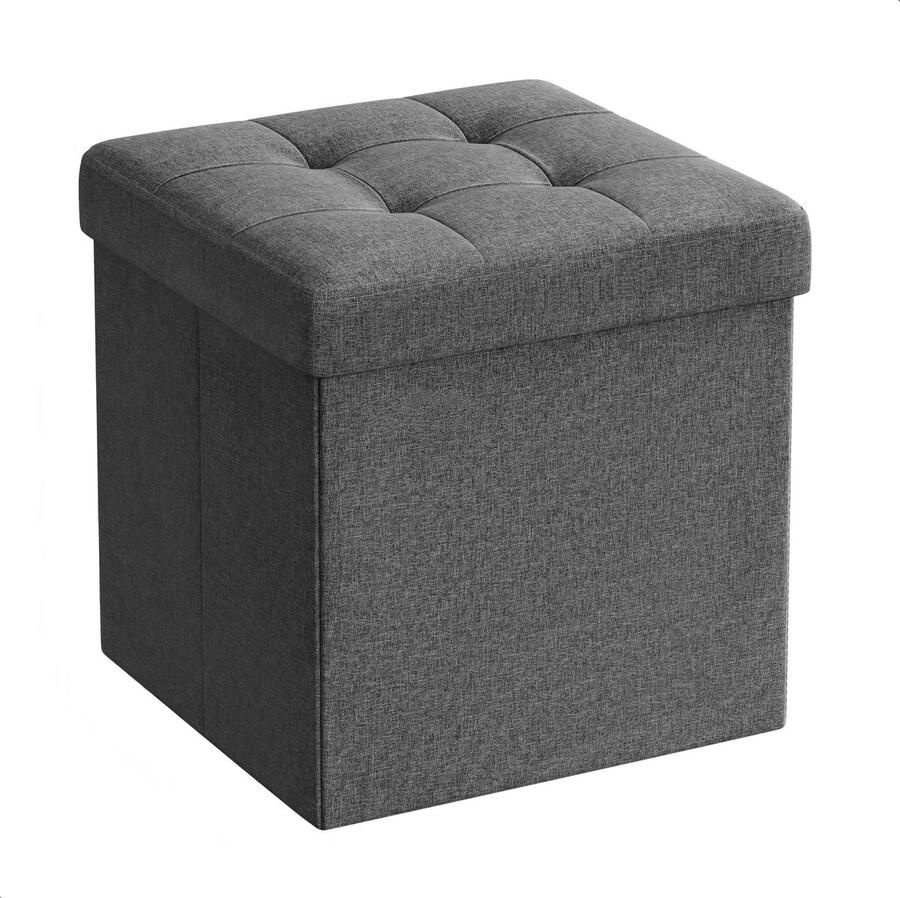 ACAZA Poef Opbergbox Grijs 30 x 30 x 30 cm Poef met opbergruimte Opbouwbare Poef MDF Pouf Poefs Hockers en Poefen Opbergbox Kinderen Hocker met Opbergruimte