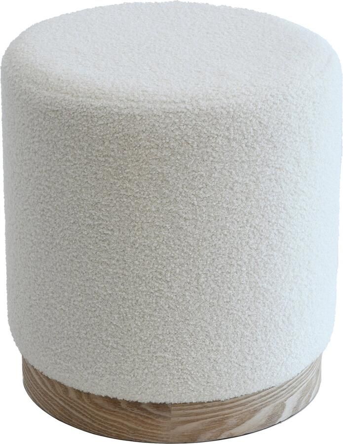 Acaza Poef Teddy Stoel Boucle Poef Ronde Hocker 48x36x36 Wit