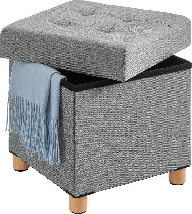 Acaza Opvouwbare Opberg Poef Voetenbank Met Opbergruimte Opbergbox Hocker Zitkist Grijs 40 cm Hoog en 38 cm Breed
