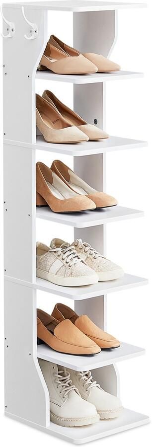ACAZA Schoenenkast Schoenenrek Halkastje 6 Vakken en 2 Haken 110.5 x 26.5 x 30 cm