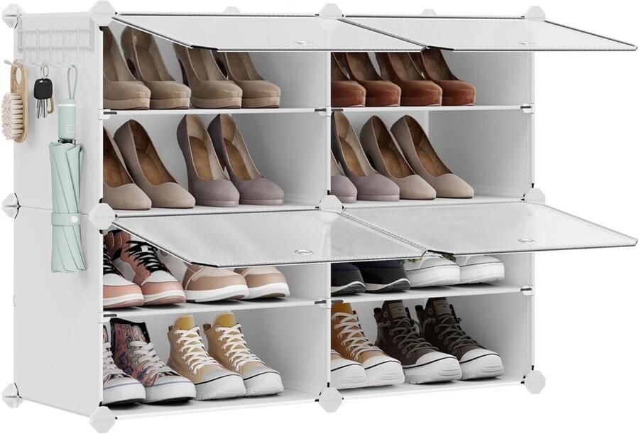 ACAZA Schoenenkast Schoenenrek Schoenenkast Met Deuren Voor 16 paar schoenen 83 x 63 x 32 cm Kunststof Metaal Wit