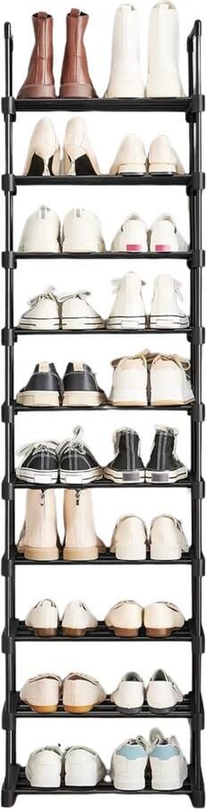 ACAZA Schoenenrek 10 Lagen Voor 20 paar schoenen Metaal Zwart- Schoenenrek Metaal Schoenenrek Zwart -Praktisch Schoenenrek Stapelbaar Schoenenrek